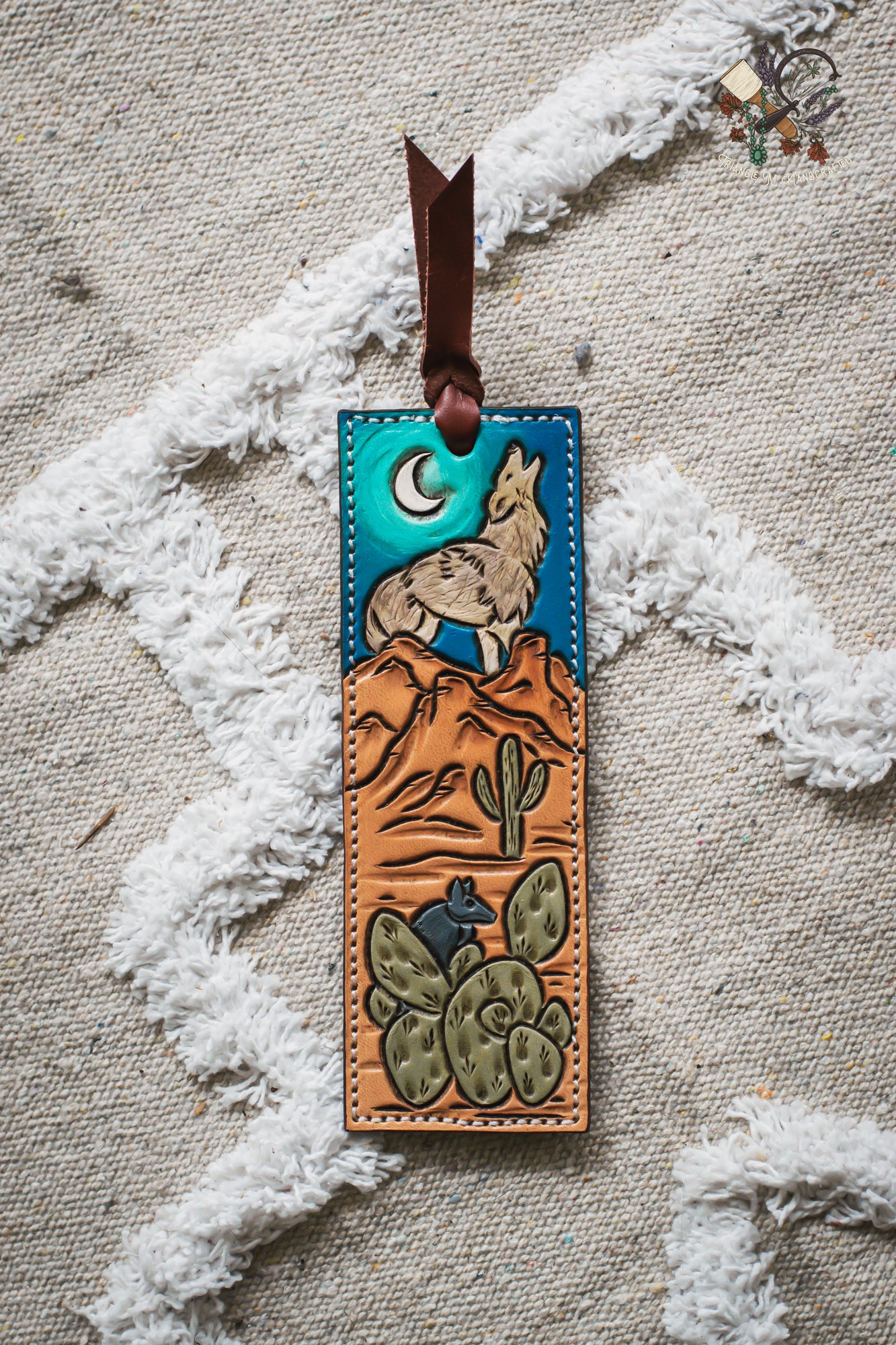 Hand Tooled Leather Bookmark Desert Scene