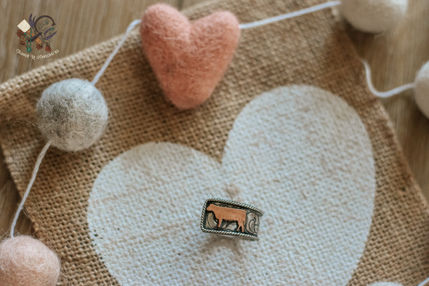 SALE Cow Silhouette Hand Engraved Sterling Silver and Copper Ring Size 7.5