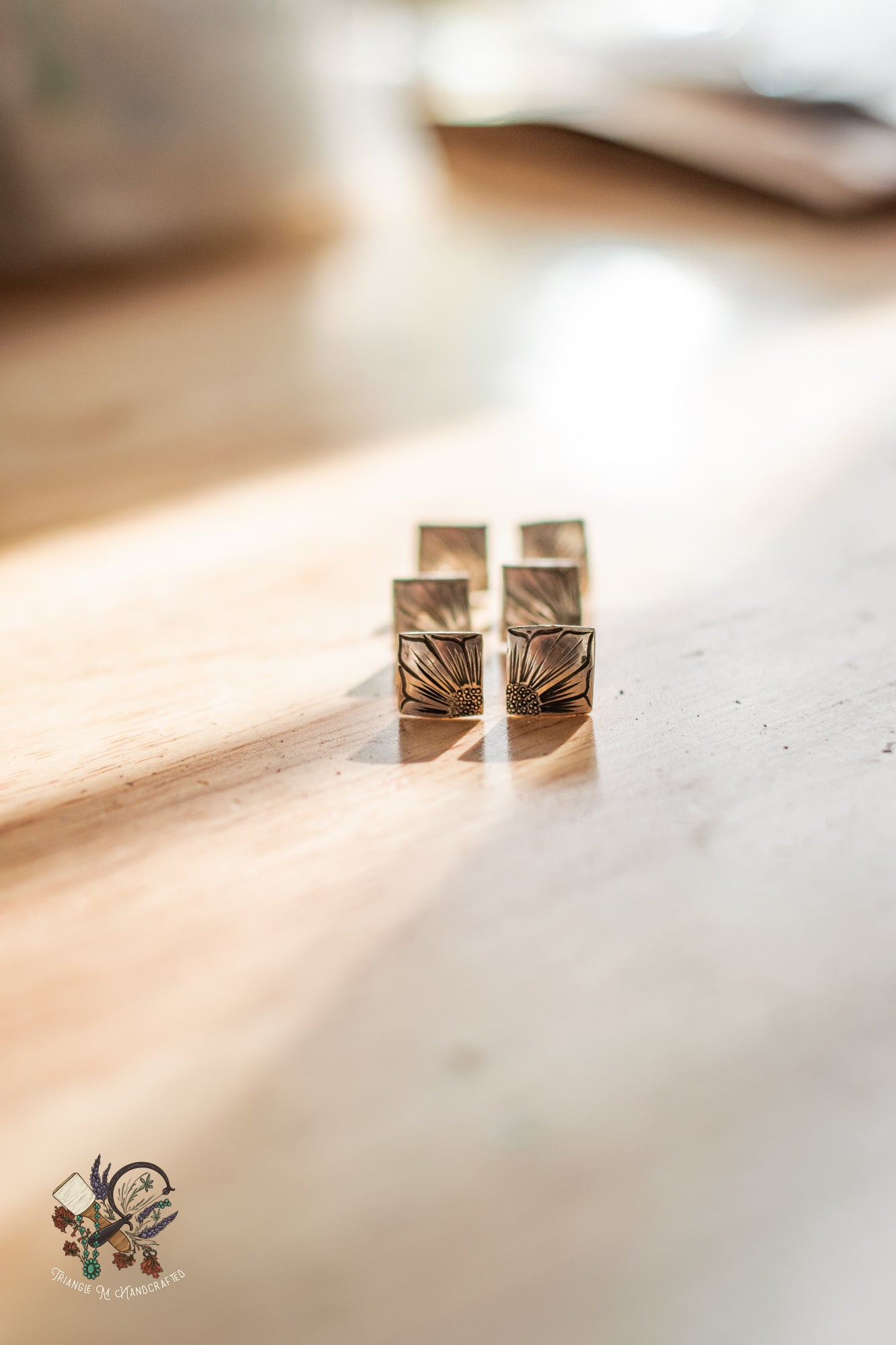 Hand Engraved Sterling Silver Earrings Simple Studs