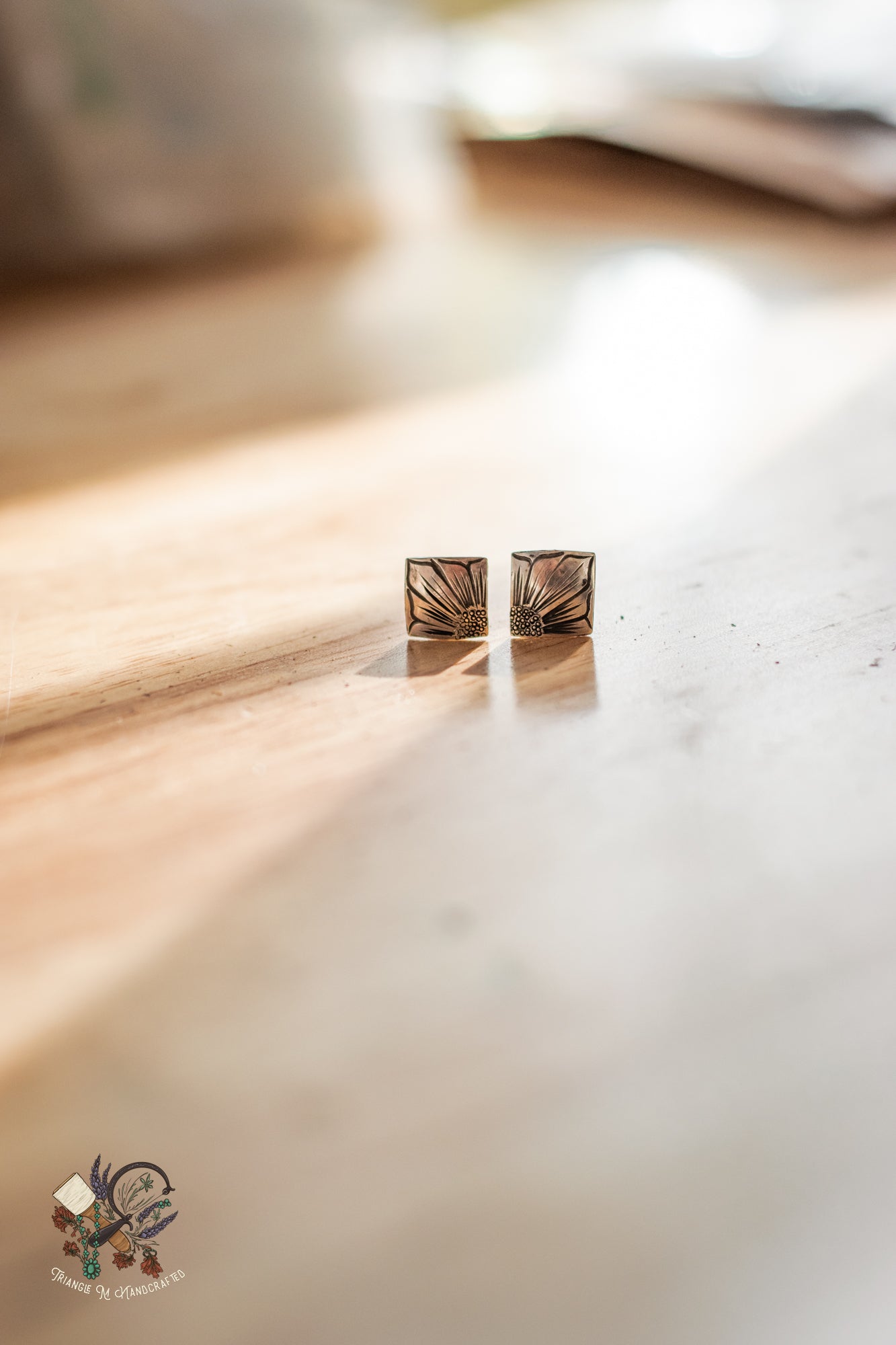 Hand Engraved Sterling Silver Earrings Simple Studs