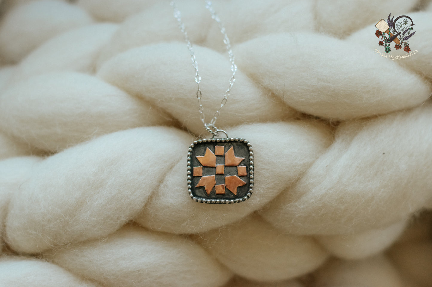 Sterling Silver and Copper Patchwork Pendant Necklace