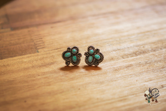 Genuine Turquoise and Sterling Silver Earrings Cluster Studs