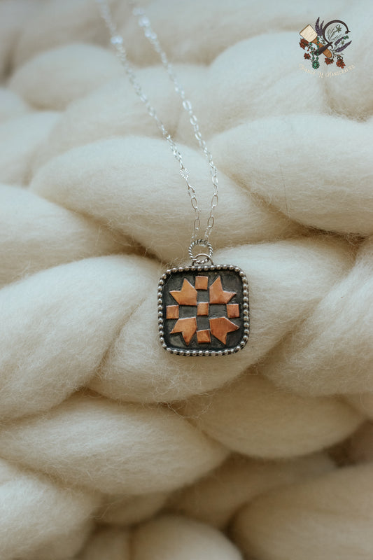 Sterling Silver and Copper Patchwork Pendant Necklace