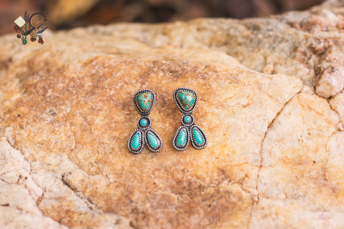 Genuine Turquoise and Sterling Silver Earrings Cluster Studs