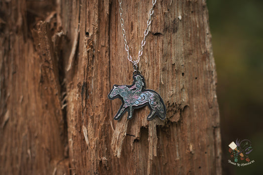 Sterling Silver Cowgirl Riding Horse with Hand Engraving